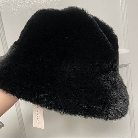 NWT Anthropologie Faux Fur Black Bucket Hat - Picture 2 of 3